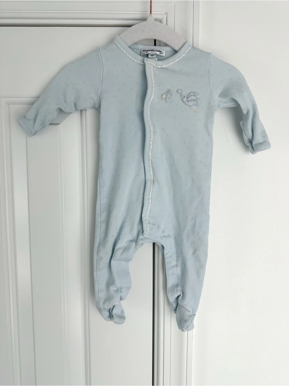 Magnolia Baby newborn sleeper Blue Stork EUC